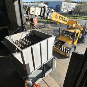 crane truck lifting in workshop